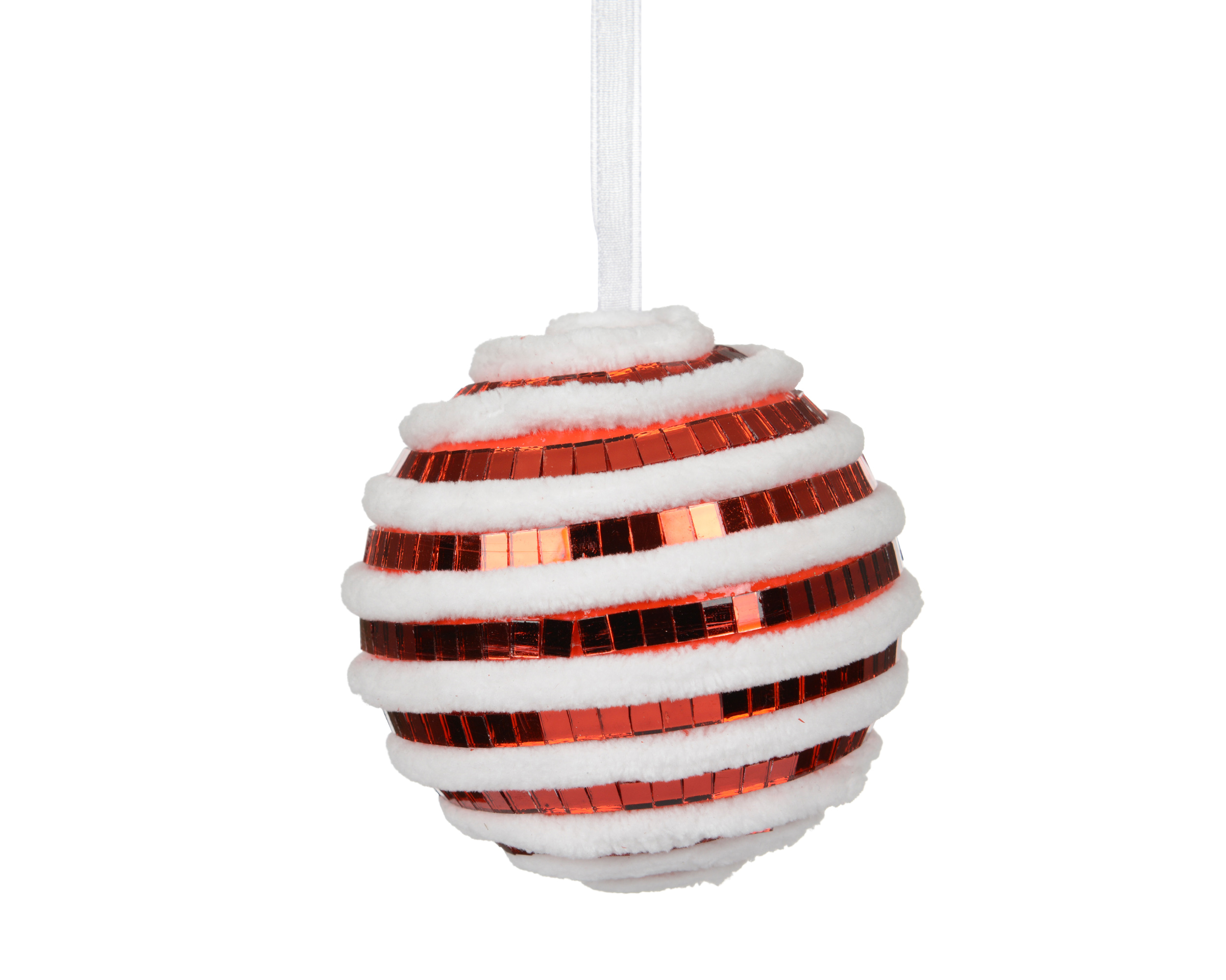 Kerstbal Foam Rood/Wit 8cm - Spiegel
