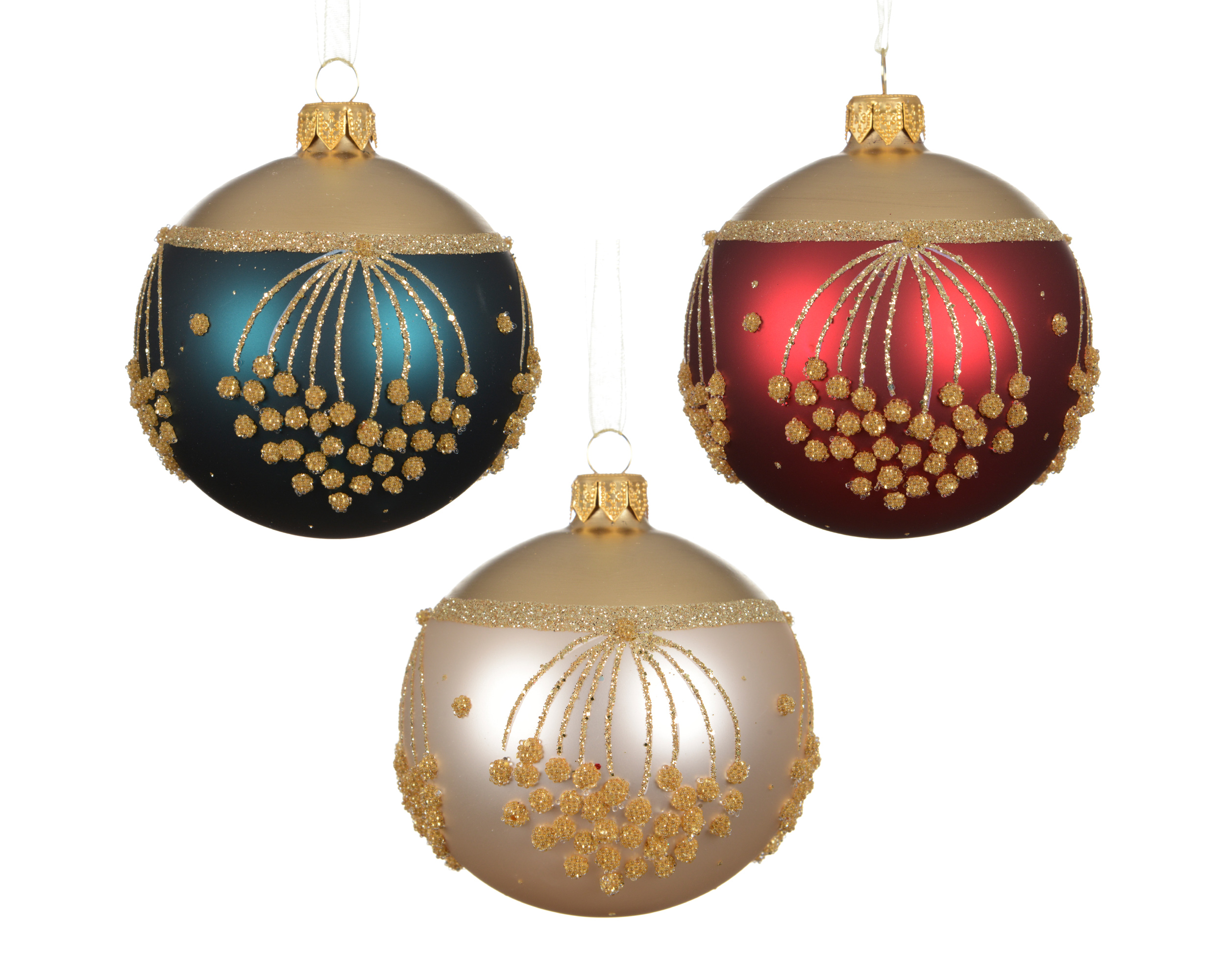 Kerstbal Glas 8cm met Gouden Deco - Mat - assorti - prijs per stuk