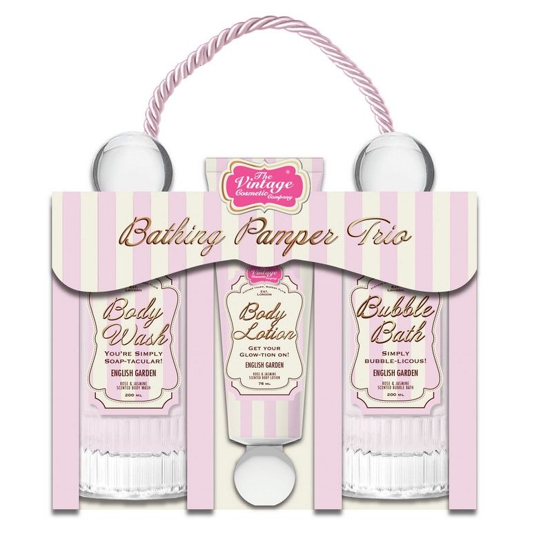 Vintage Cosmetic Bathing Pamper Trio English Garden - Body Wash/Lotion/Bubble Bath