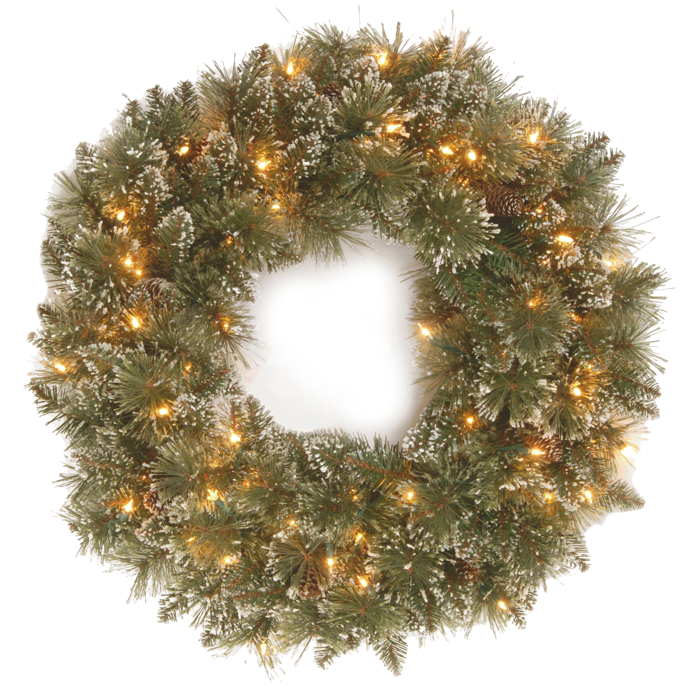 Kerstkrans Glittery Bristle LED 76cm met Dennenappels - 162 Tips - 50 leds