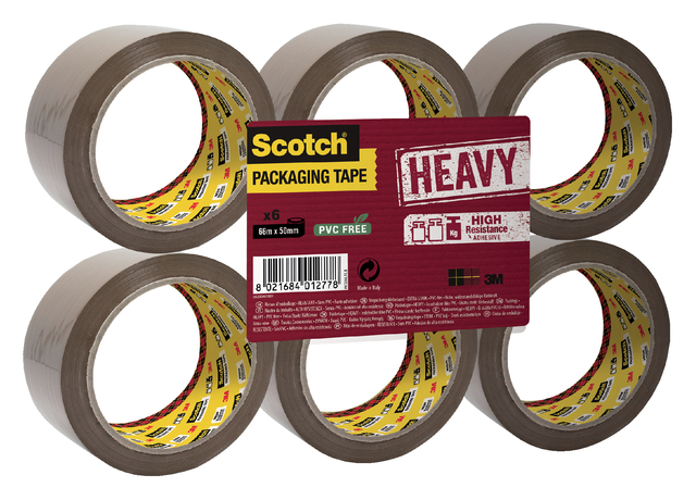 3M Verpakkingstape Heavy Duty Bruin PP 50 mm x 66 m - 6 stuks