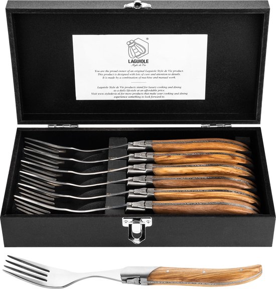 Laguiole Vork Luxury Line set 6 stuks Olijfhout