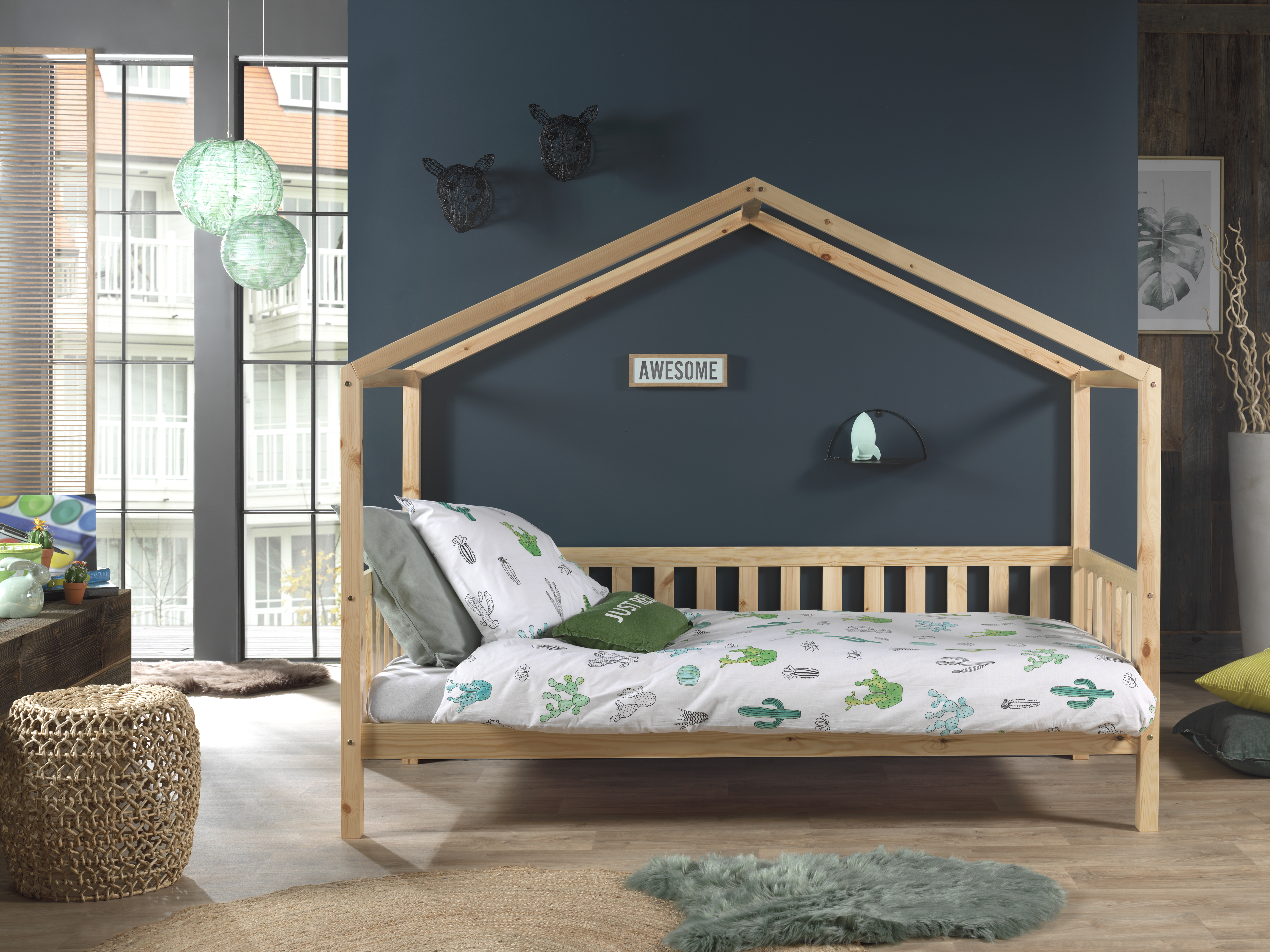 JAXX Dallas Bed met Hek 90x200 cm Natuur