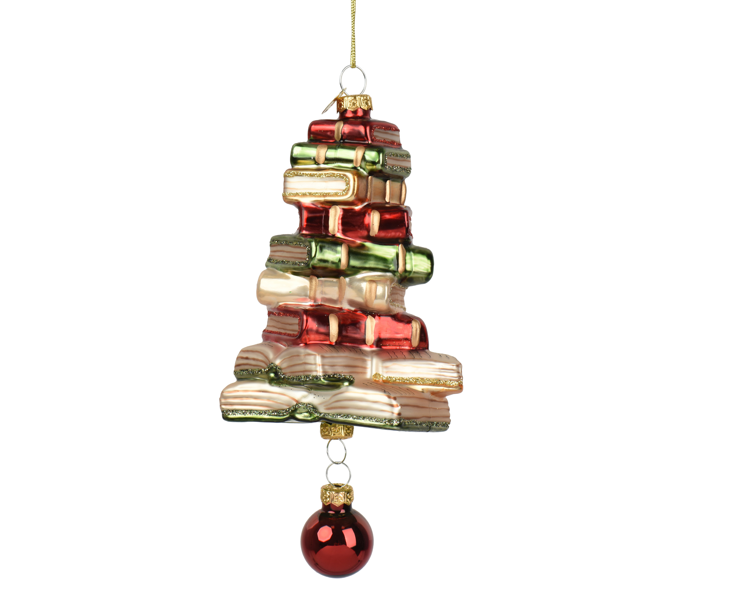 Boomhanger Glas Boeken met Kerstbal - 6.7x6.8x15.5 cm