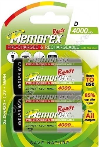 Memorex Herlaadbare Batterij HR20 D 4000mAh 1.2V NiMH - 2 stuks