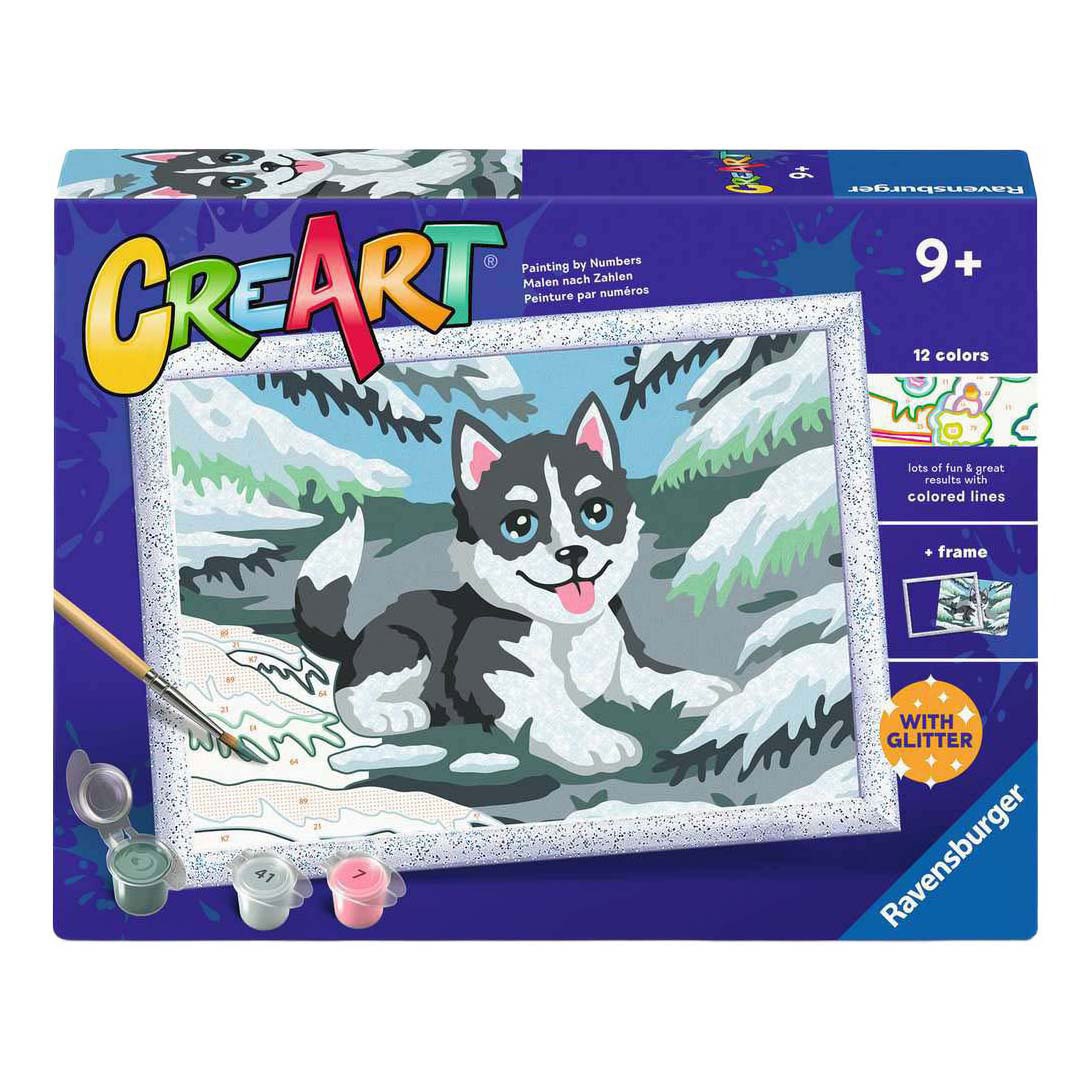 CreArt Series D - Schilderen op nummer met glitter, Cheeky Husky