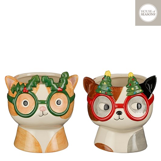 House of Seasons Bloempot Funny Kat - 13x12.5x15.5 cm - assorti - prijs per stuk