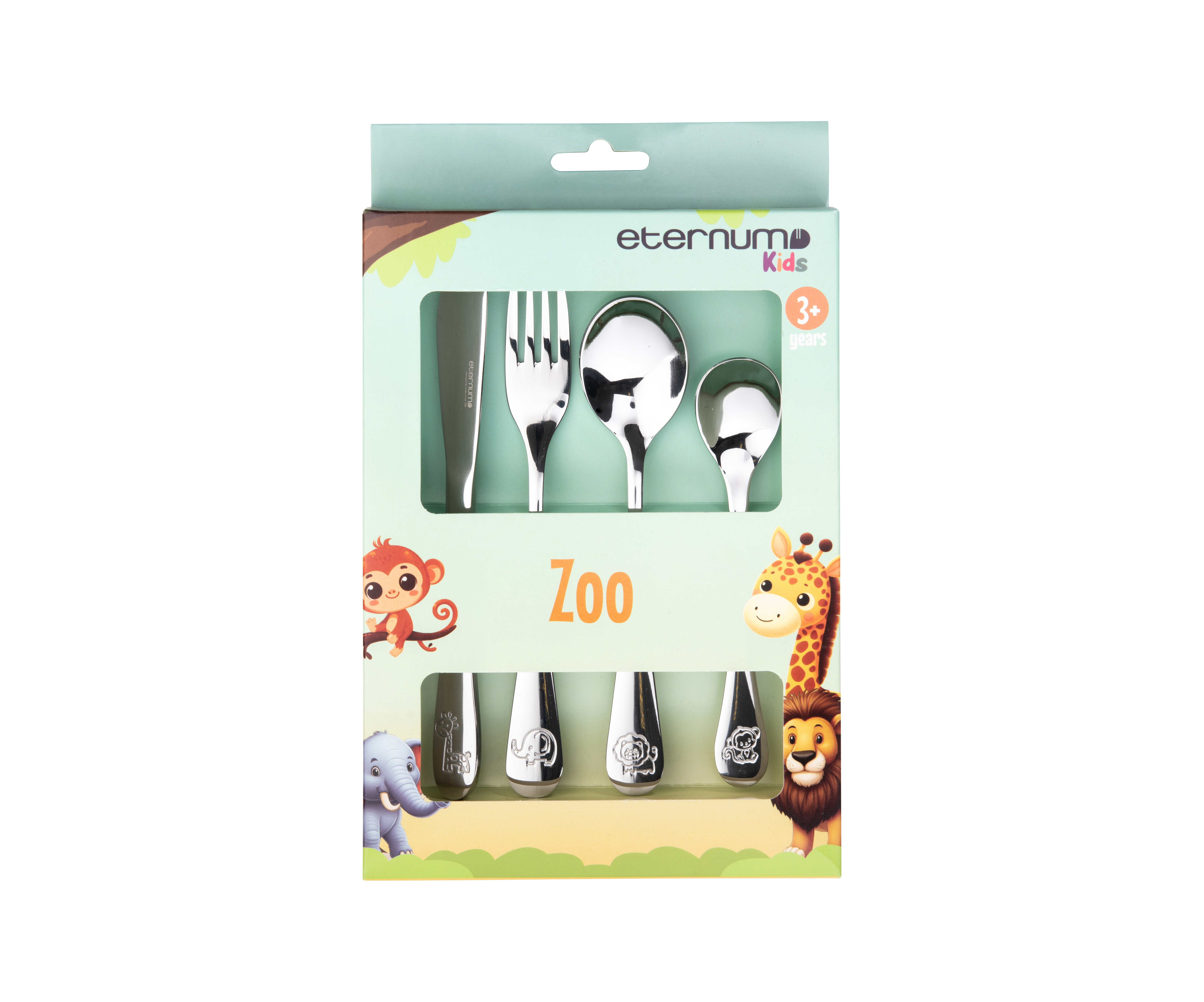 Eternum Bestekset Kids Zoo 4-delig RVS - 18/0 - Gepolijst - 2.5mm
