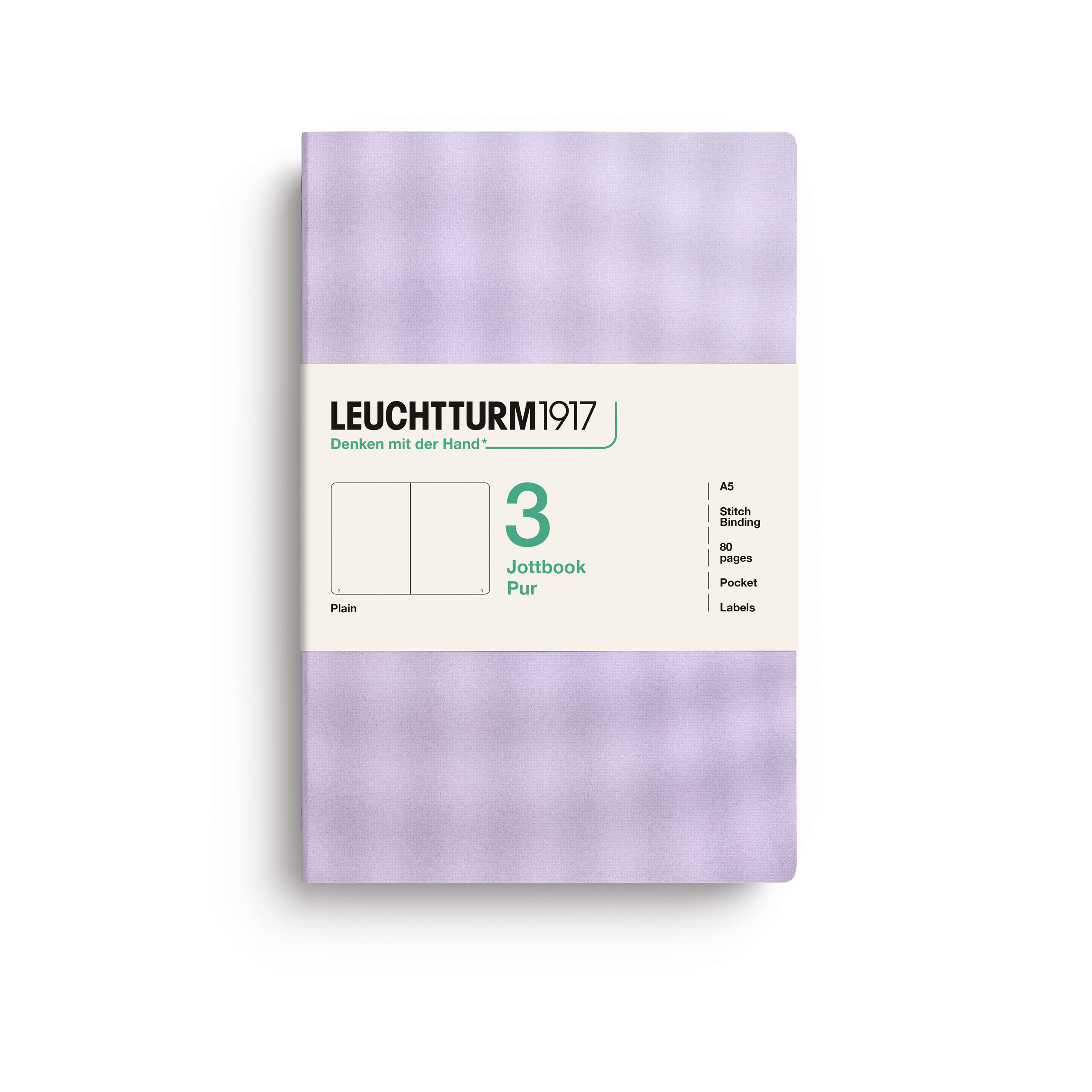 Leuchtturm 1917 Jottbook Pur Notitieboek A5 Blanco 80 vel Lilac - 3 stuks