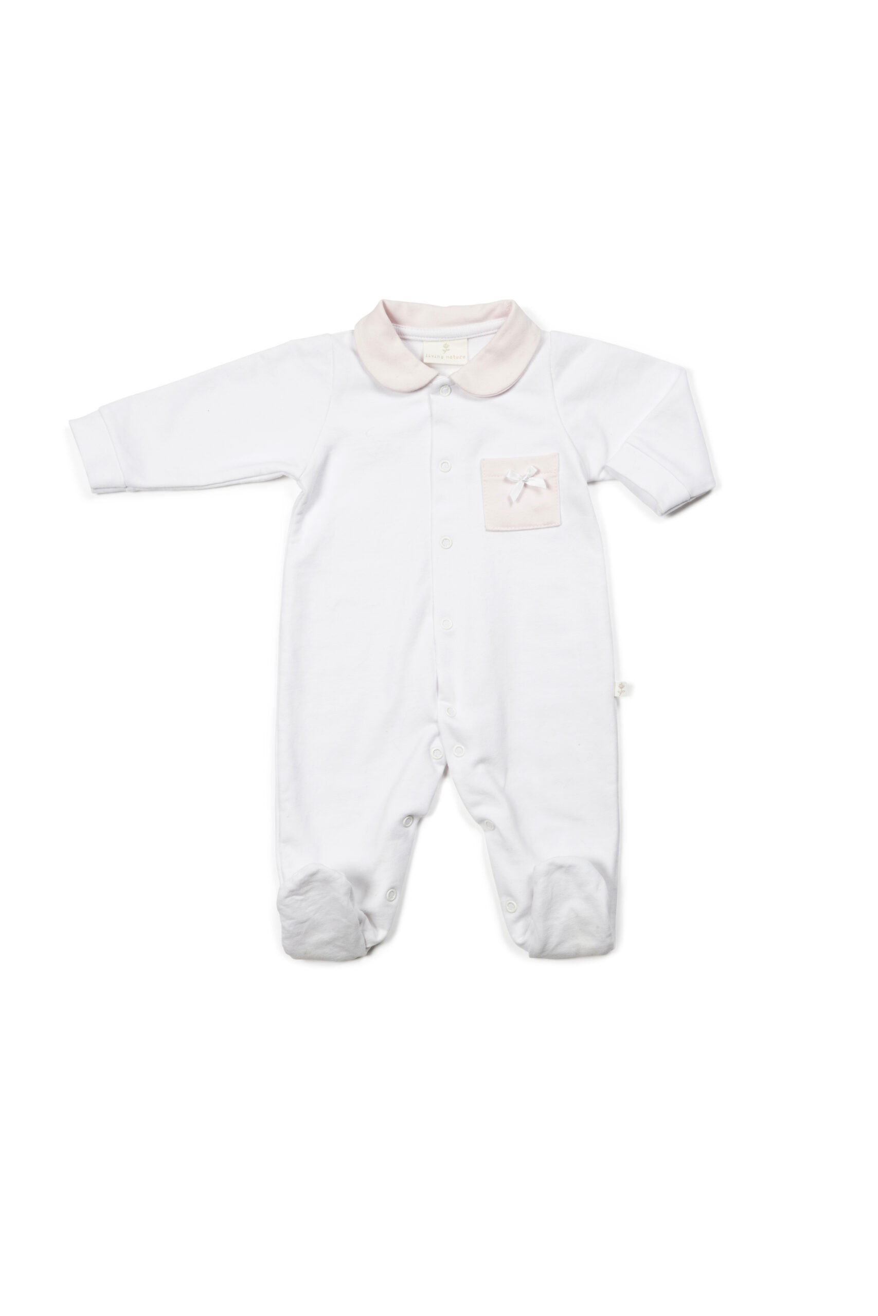 Living Nature Pyjama Meisjes Lm Coralie Italian Fleece Wit-Roze met Strikje - 3 maand