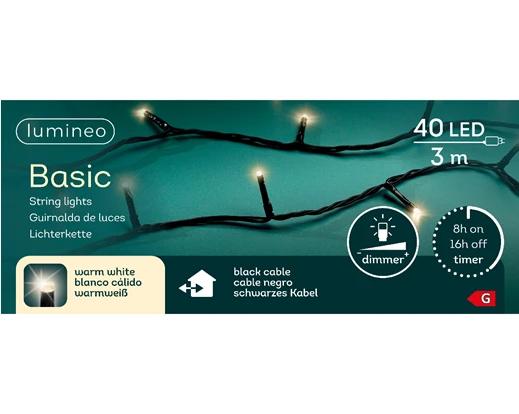 Kerstverlichting Basic LED 3m - 40 Lights - Black/Warm White - In/Outdoor