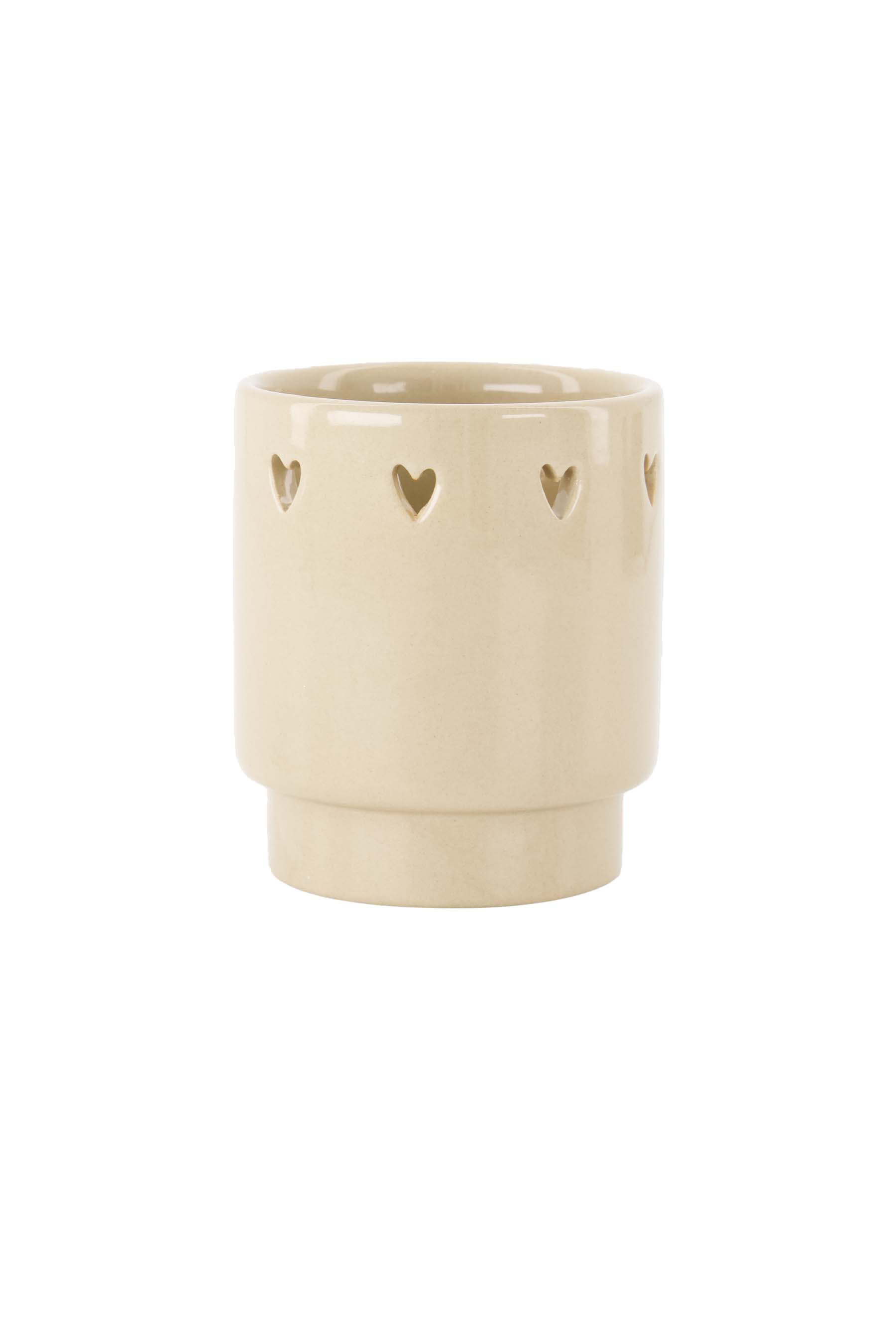 Zusss Theelichthouder Hearts Sand 7x8 cm - Keramiek