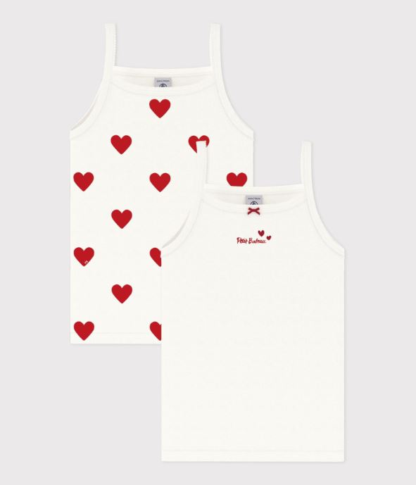 Petit Bateau Hemdje Hartjes Wit-Rood - 2 stuks - 8 jaar