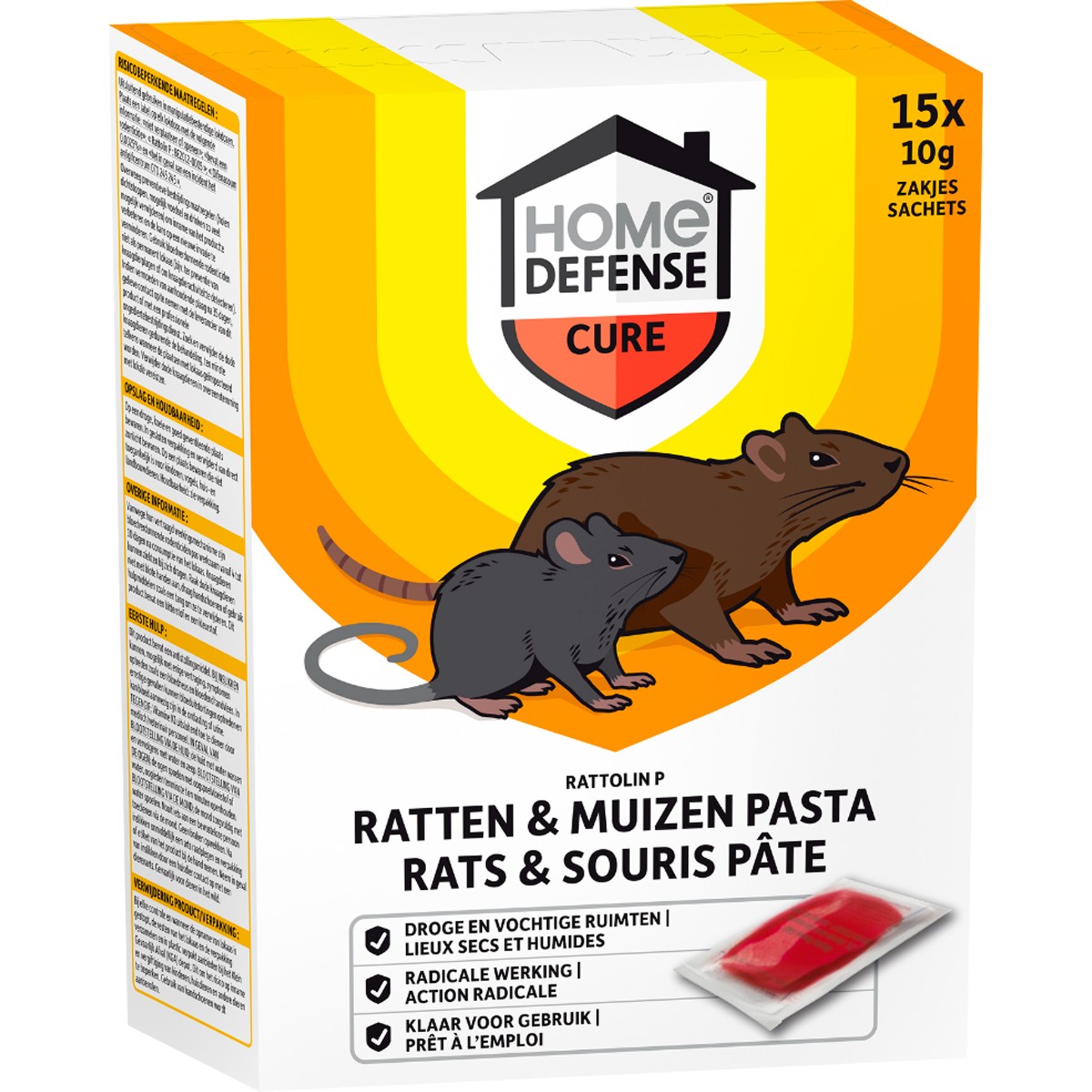 Home Defense Vergif tegen Muis en Rat Pasta 15x 10 g - Dieren Drogen Uit