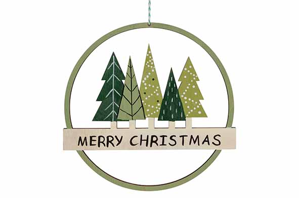 Cosy@Home Hanger Merry Christmas & Bomen 19.5 cm - Hout - Groen