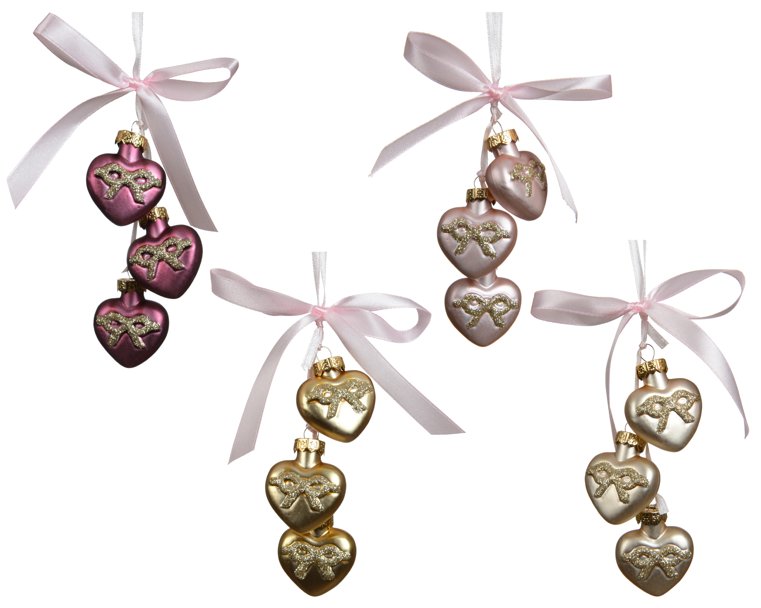 Boomhanger Glas Hartjes met Strik 3.3x1.8x3.8 cm - assorti - prijs per stuk