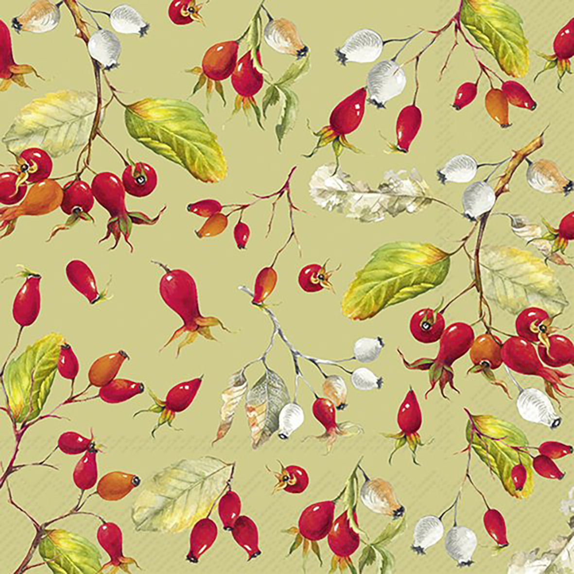 Ihr Cocktailservetten 25x25 cm 20 stuks Green Rose Hips