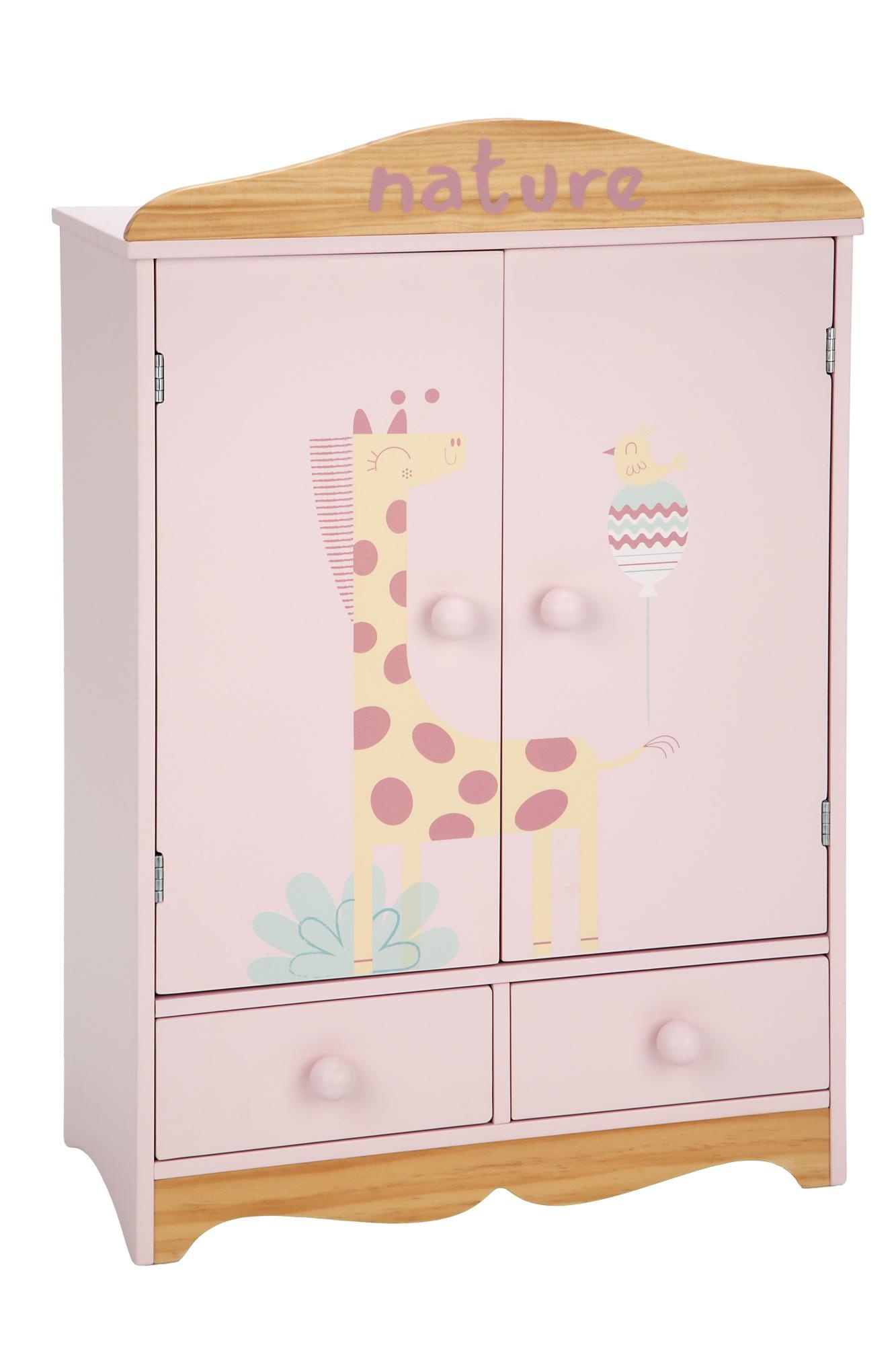Arias Houten Kleerkast voor poppen 40 x 20,5 x 50 cm, met 2 lades