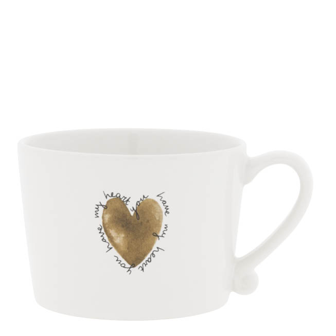 Bastion Collections Koffietas White/Big Heart Brown 240ml - Keramiek - 10x8x7 cm