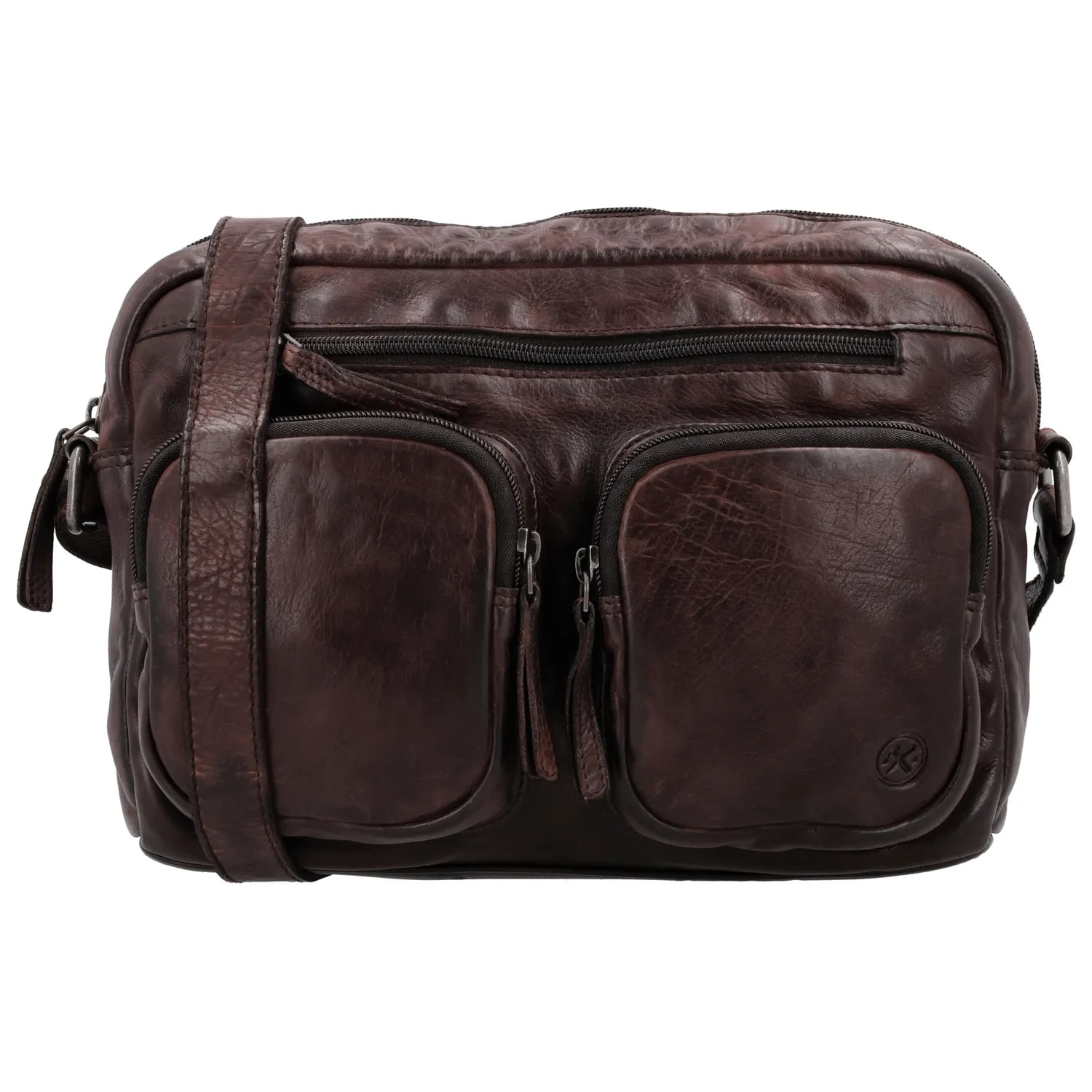 Hide & Stitches Schoudertas Paint Rock Donkerbruin - Leder - 17x23x5.5 cm