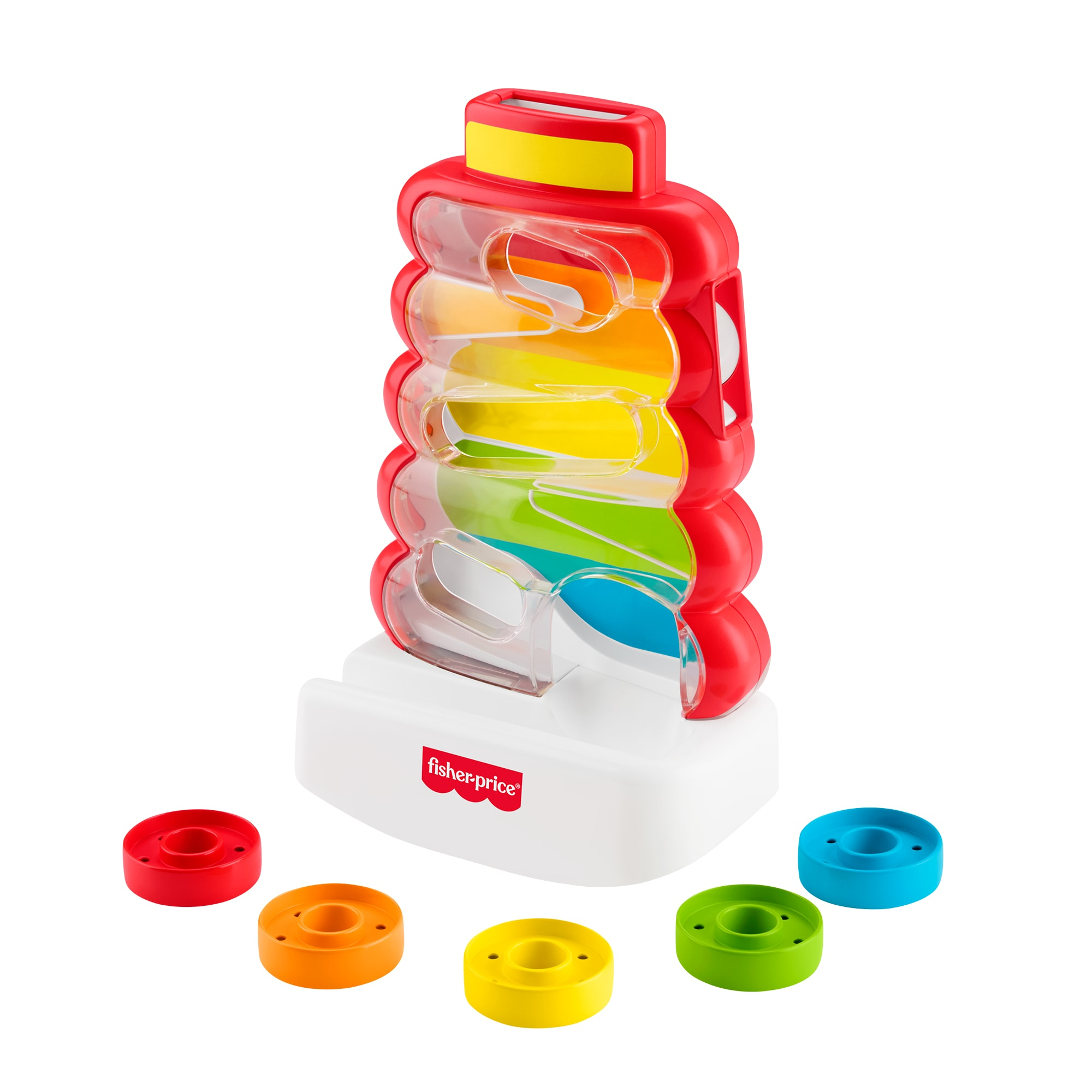 Fisher Price Ringen duwen in wiebelende stapeltoren