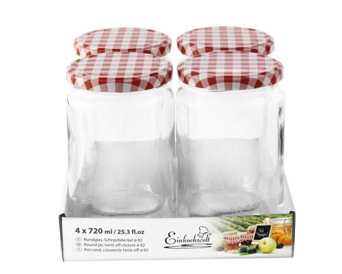 Weck Inmaakbokaal 720ml set 4 stuks - met Vichy Rood Schroefdeksel