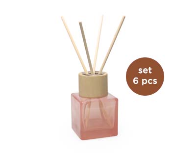 Objects Flesje Kubus Glas 6 stuks + 25 Geurstok Magnolia-Hout 6.7x4.7x4.7 cm
