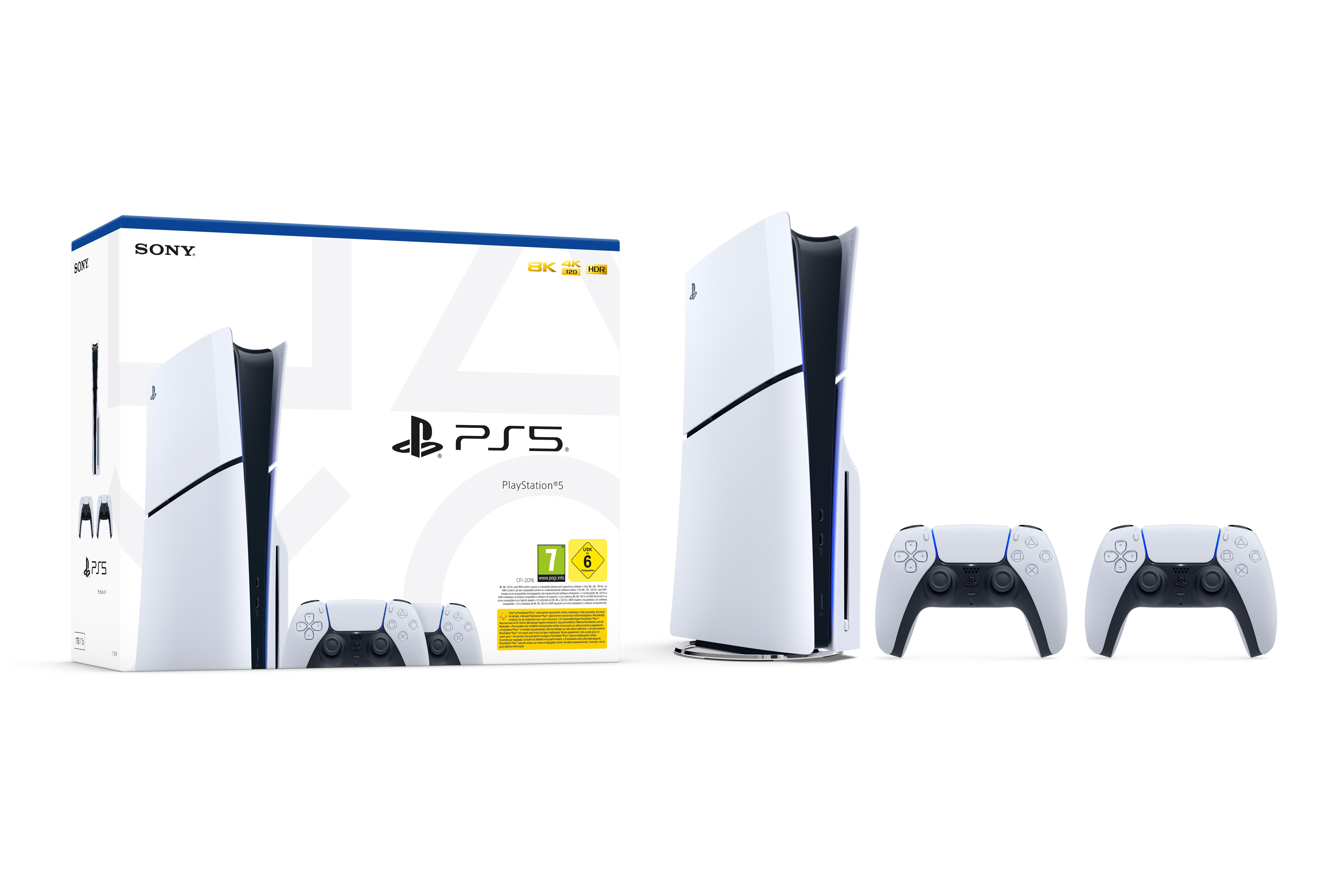 PS5 Console Slim White + 2 DualSense Controllers wireless