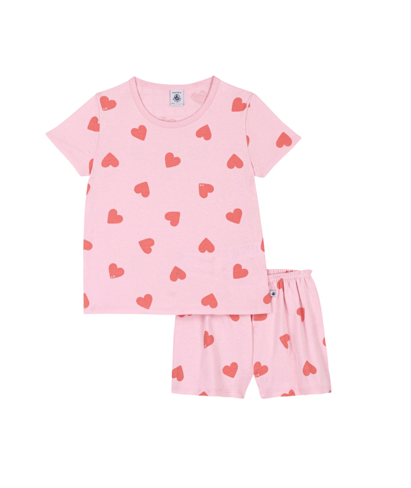 Petit Bateau Pyjama Kort Hartjes Roze-Rood - 10 jaar