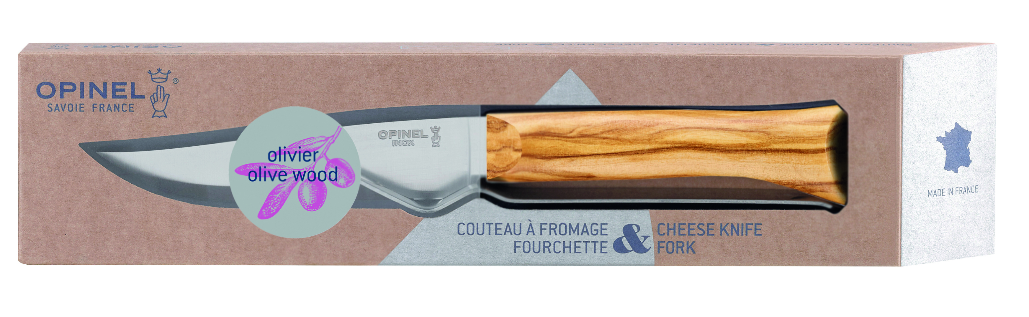 Opinel Kaasset 2-delig - Mes & Vork - RVS/Olijfhout