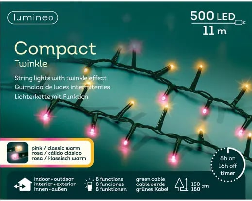 Kerstverlichting LED Compact Twinkle 11m - 500 Lights - Green/Pink/Classic Warm - In/Outdoor