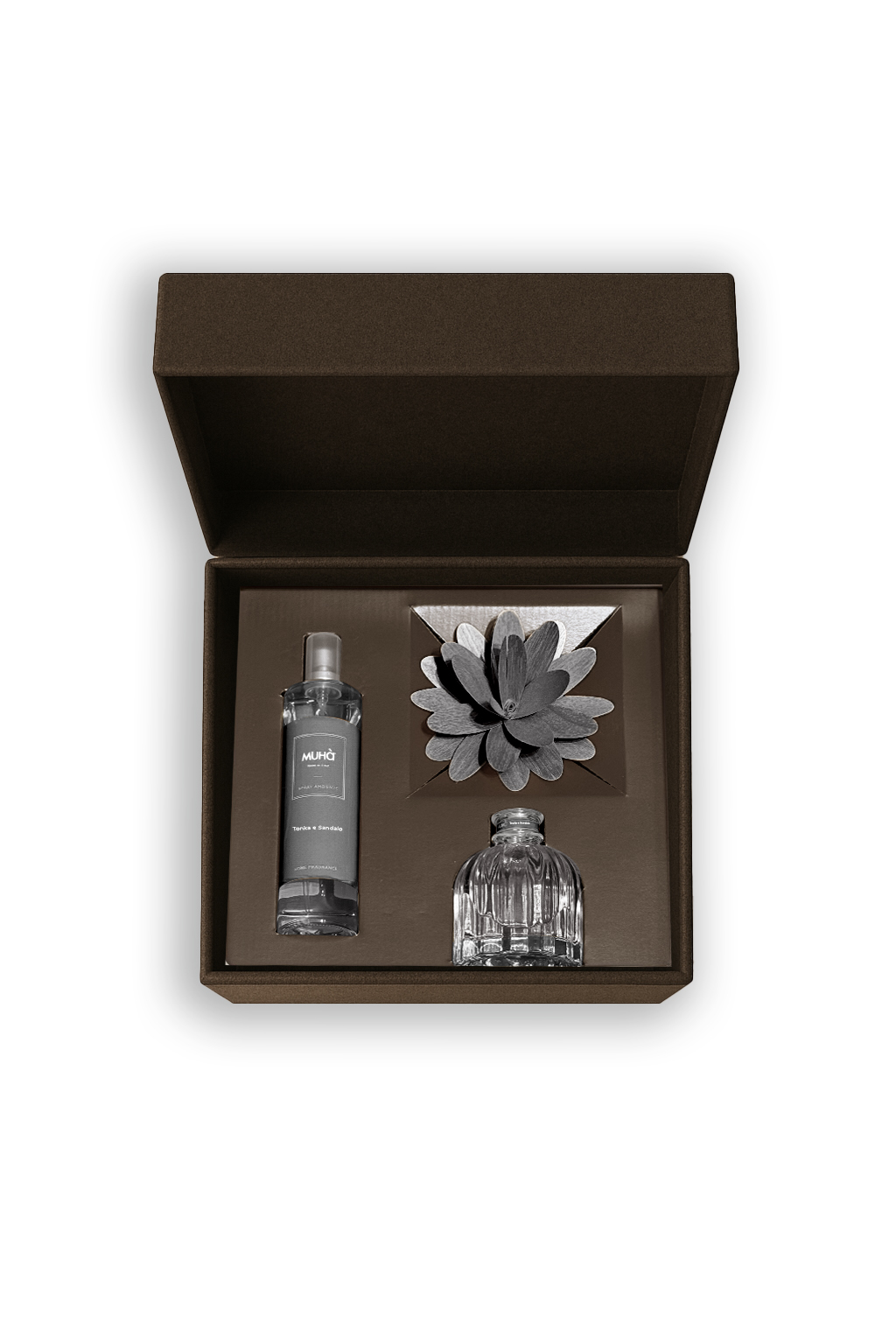 Muhà Set Geurdiffuser Flower Dark Grey 60ml & Huisparfum 100ml - Tonka & Sandalwood
