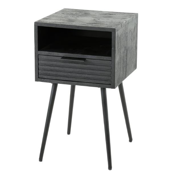 Nachtkast 1lade - 35x35x60cm Massief Mango Zwart