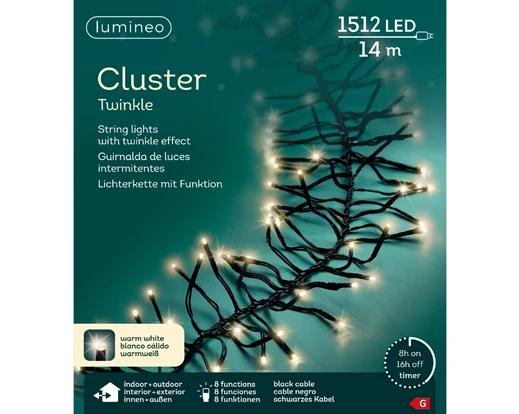 Kerstverlichting LED Cluster Twinkle 14m - 1512 Lights - Black/Warm White - In/Outdoor