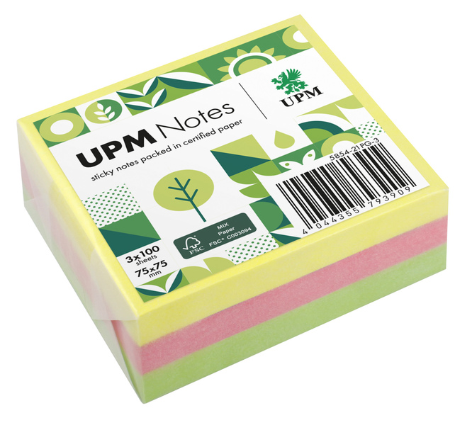 UPM Sticky Notes Geel-Roze-Groen 75x75 cm 3x100 vel