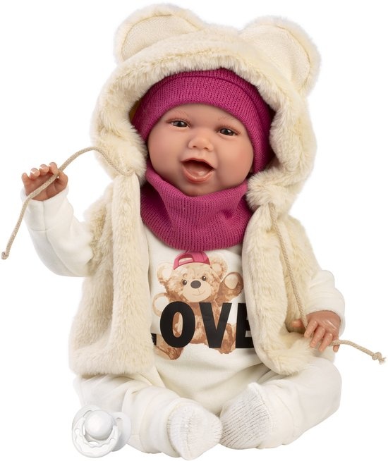 Llorens Sonrisas Mimi Pasgeboren 42 cm, zegt ja ja ja, met jasje met oortjes , roze