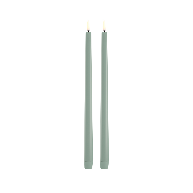 Uyuni Lighting LED Kaars Slim Taper Smooth Dusty Green 2.3x32 cm set 2 stuks - op Batterijen (excl.)