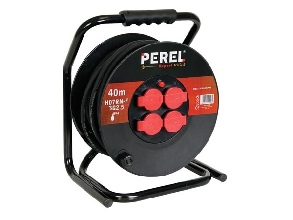 Perel Kabelhaspel 40 meter Neopreen 4 Stopcontacten 3G2.5 met Afdekkapjes