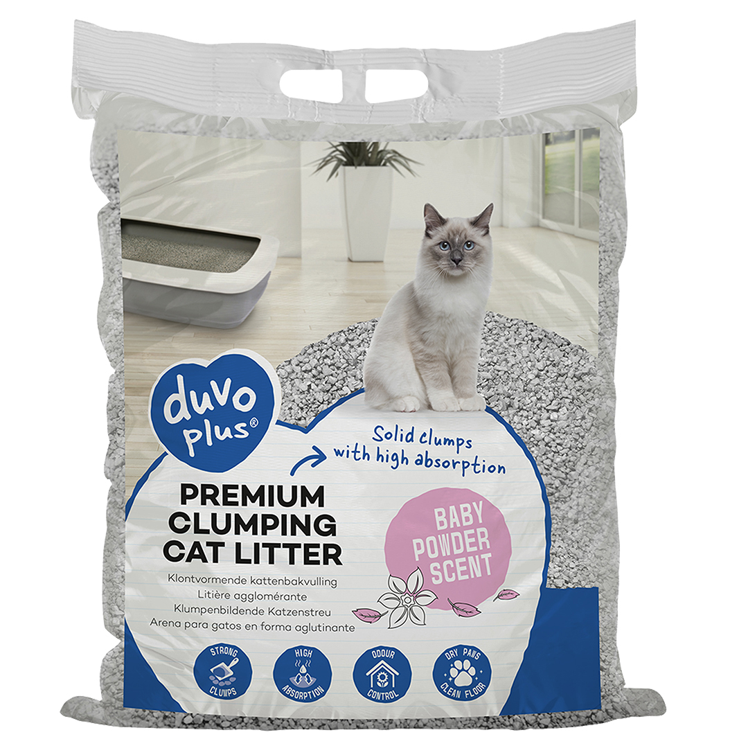 Duvo Plus Premium Kattenbakvulling 12 kg met Babypoeder - Klontvormend