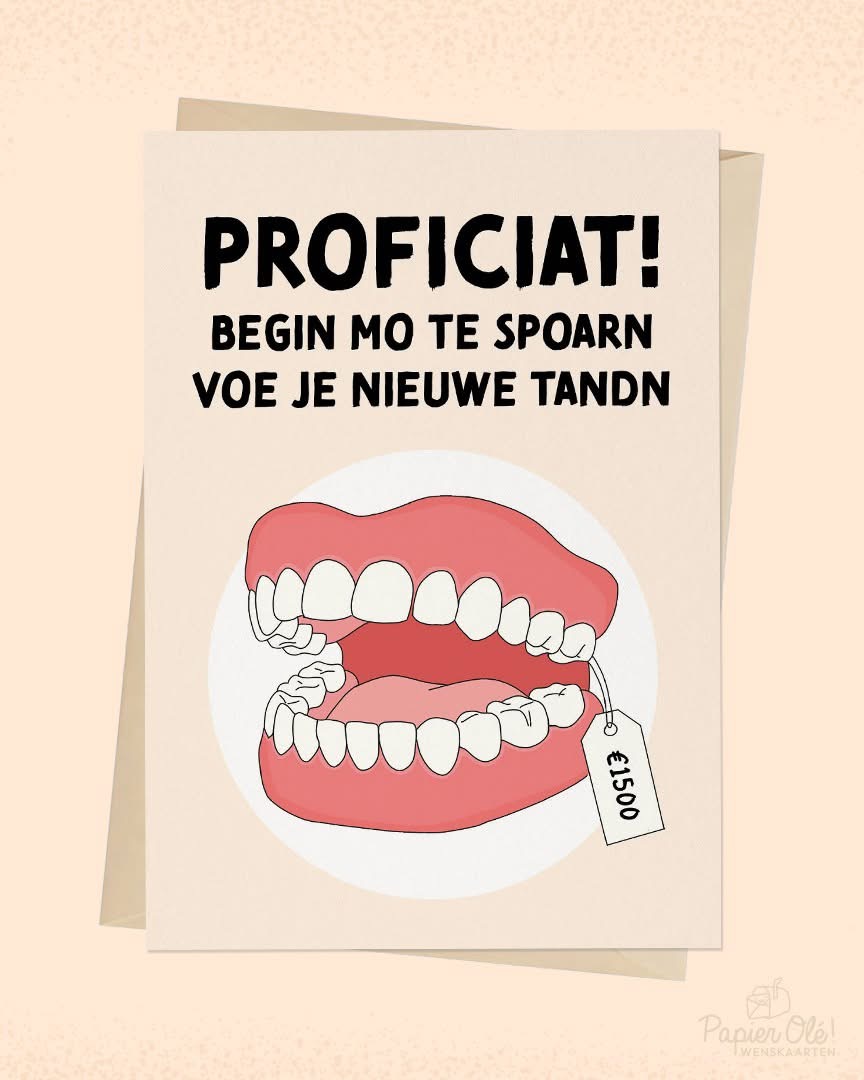 Papier Olé Wenskaart Proficiat! Begin mo te spoarn voe je nieuwe tandn