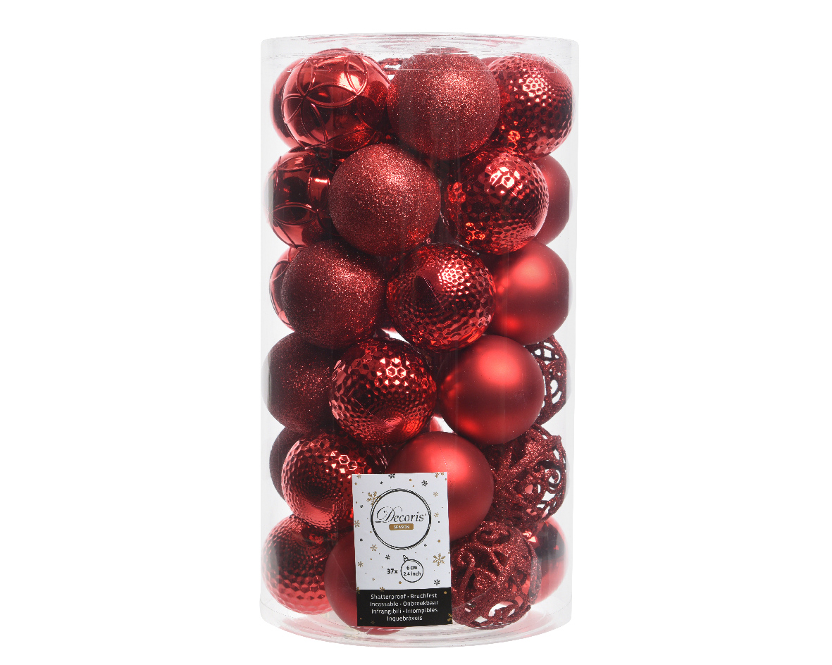 Kerstbal PLC Kerstrood 6cm set 37 stuks - Mat/Glanzend/Glitter