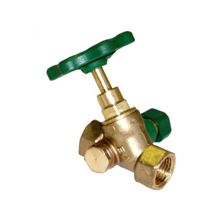 Schuine Stopkraan Messing 1/2F met Aftappunt