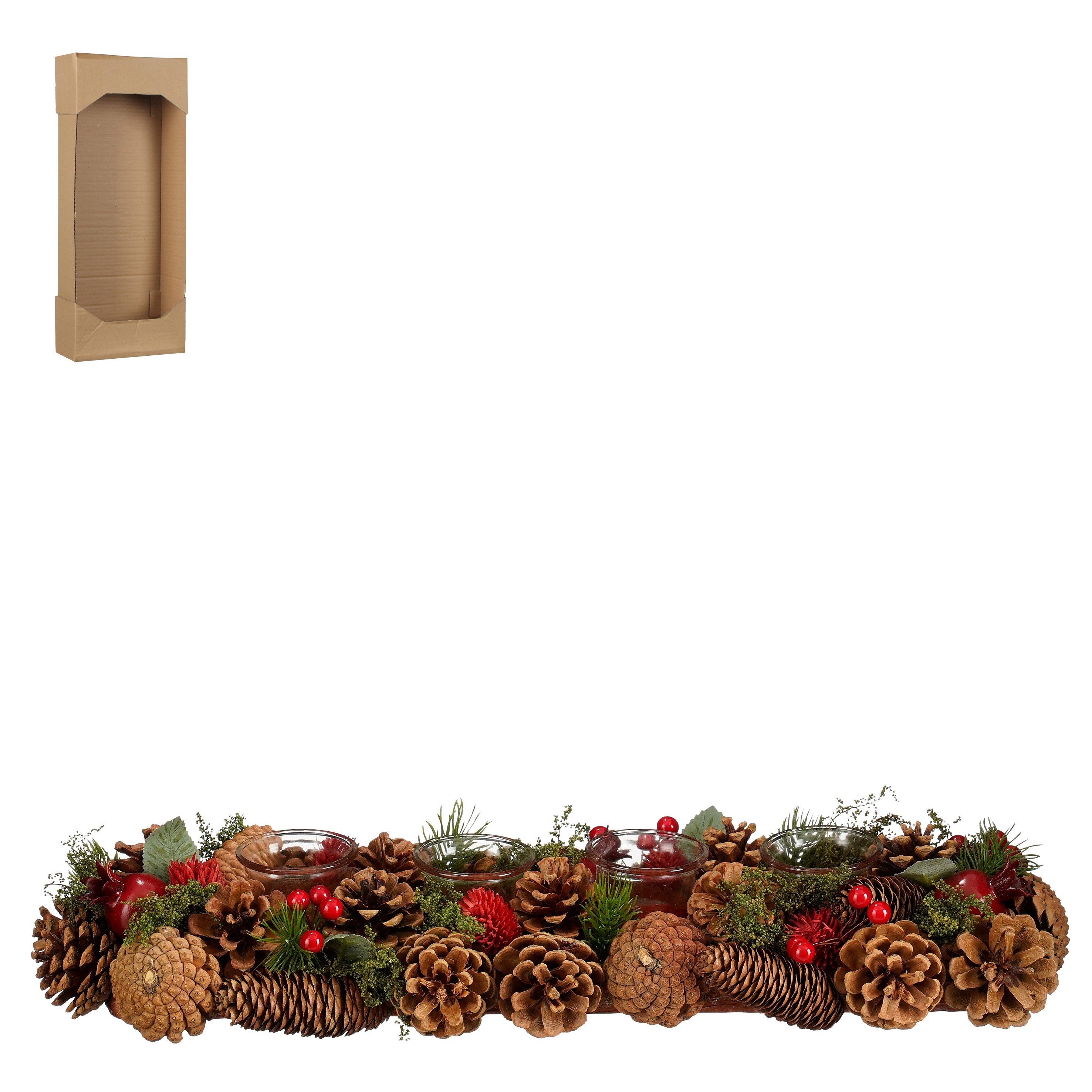 Mica Tafelstuk Landon Bruin met 4 Theelichthouders - 54x16.5x10 cm