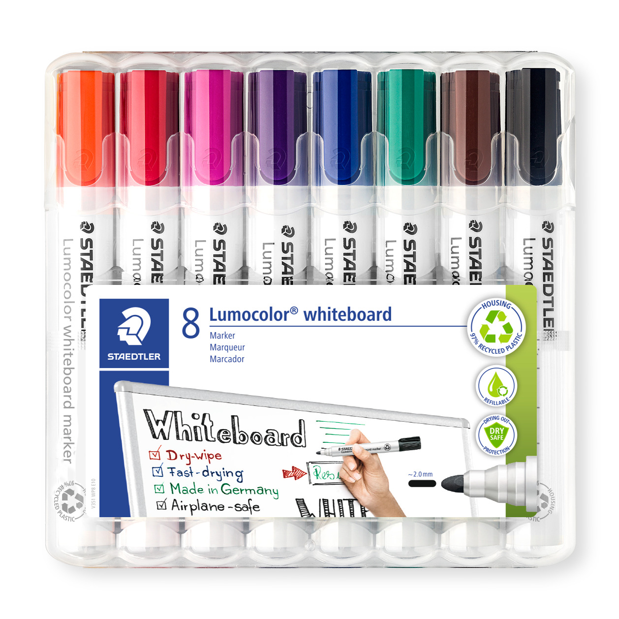 Lumocolor Whiteboard Ronde Punt 2mm 8 stuks in Box - Assorti Kleuren