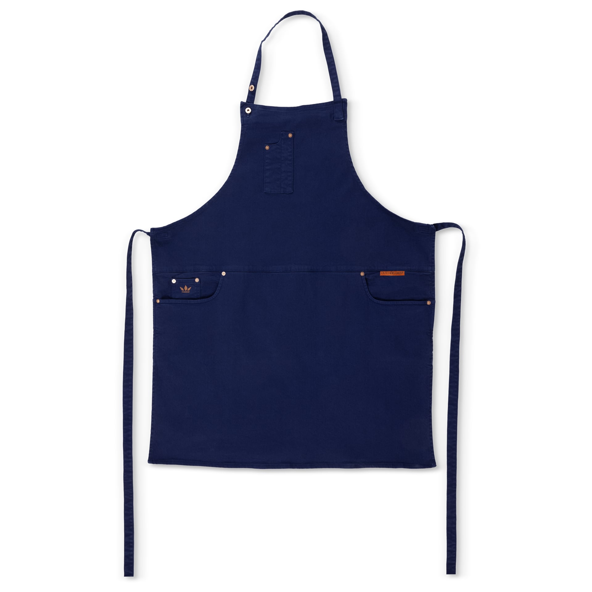 Dutchdeluxes Keukenschort Five Pockets Dark Blue - 85x69 cm - 100% Organic Cotton - Comfort Fit - Handgemaakt