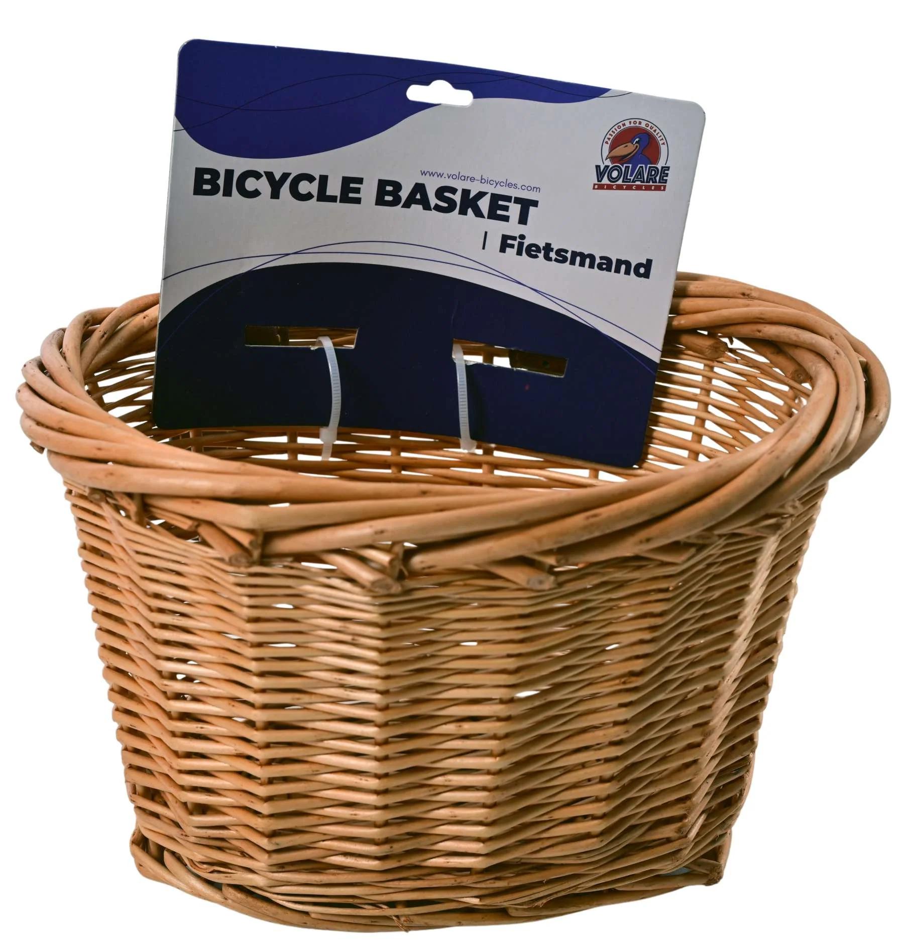 Volare Wooden gevlochten fietsmandje klein