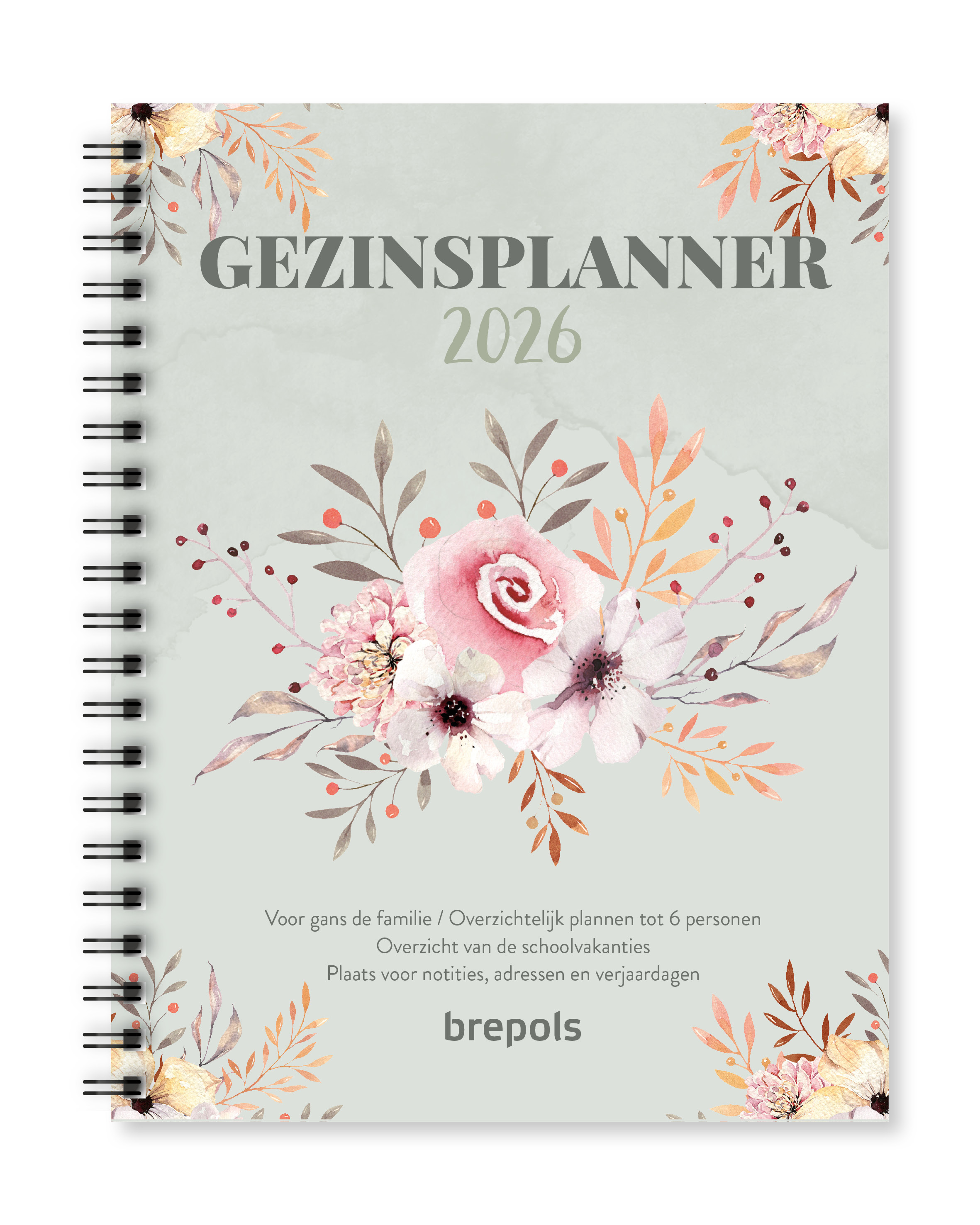 Brepols Gezinsplanner 2026 - 1week/2pag Groen 16.8x22 cm