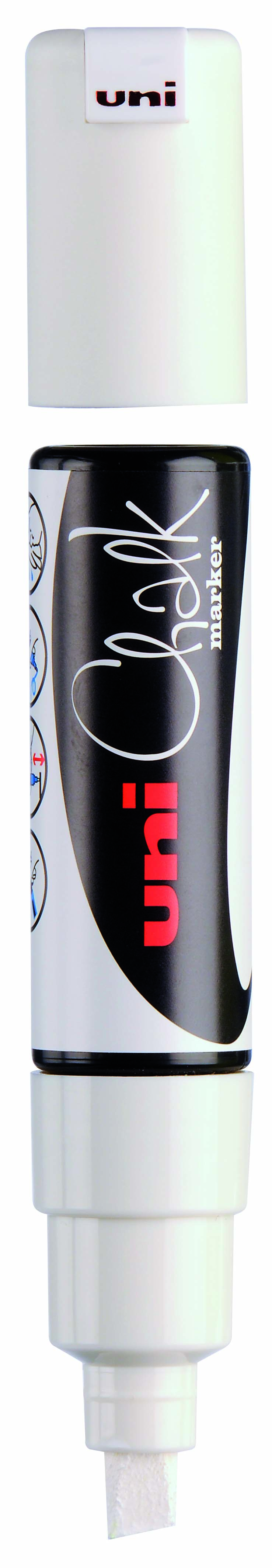 Krijtmarker 8 mm Schuine Punt Chalk Marker by Uni - Wit
