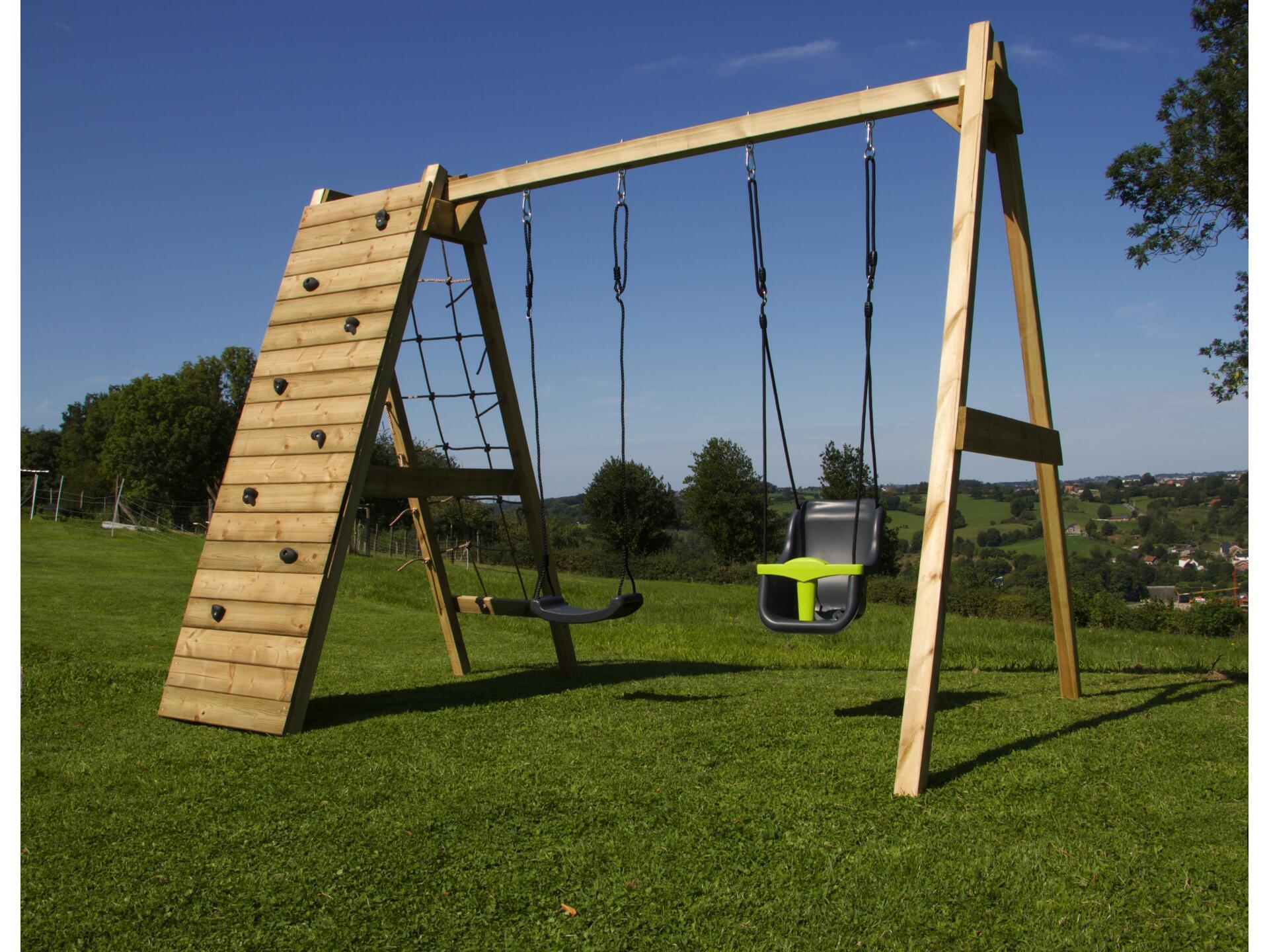 BnB Wood Portique Commando Schommel met klimmuur