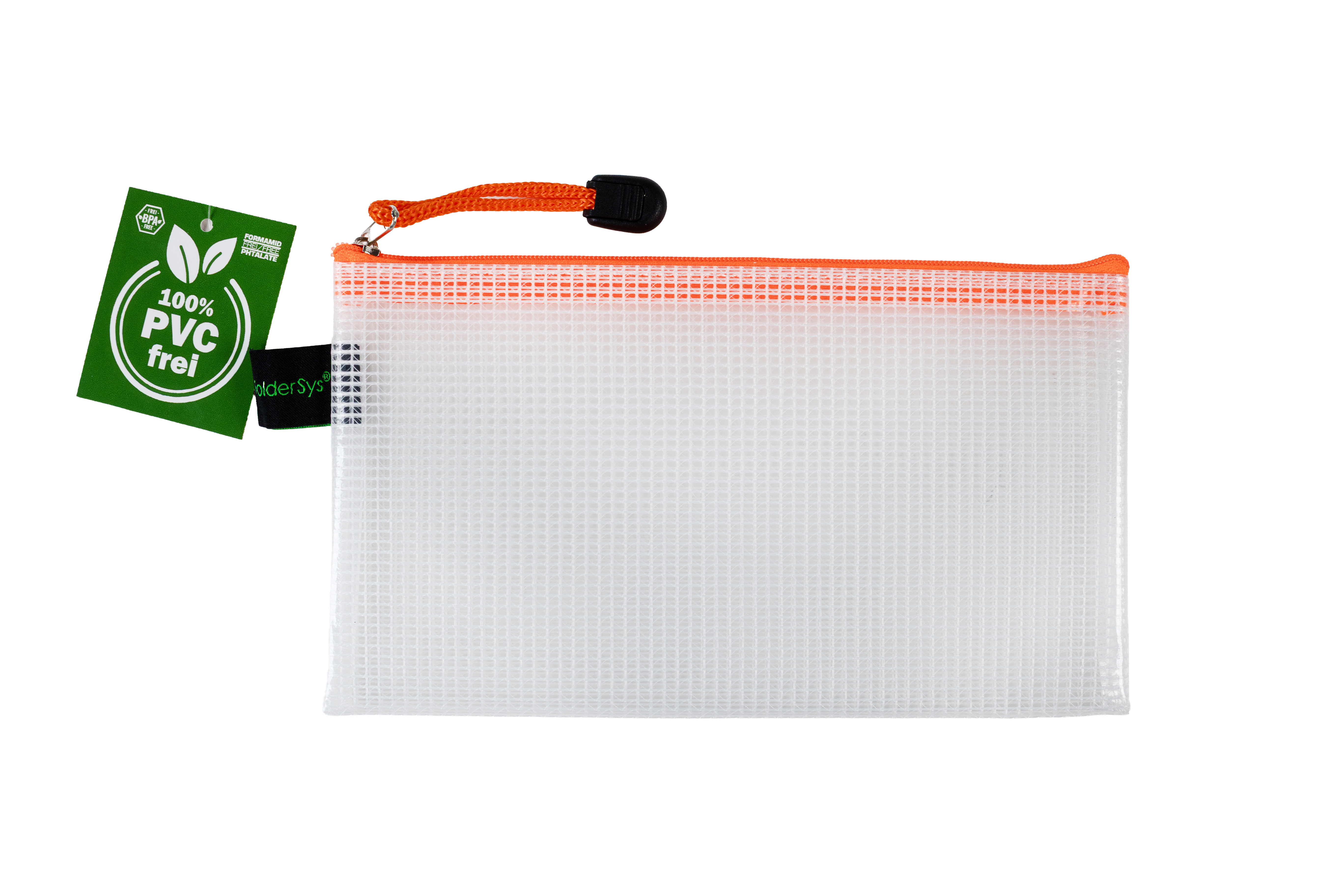 Foldersys Etui met Rits zonder PVC Transparant Neonoranje 22x12 cm